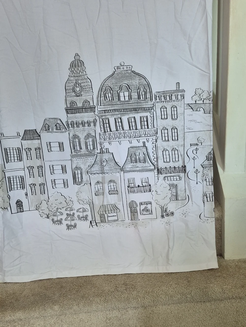 Eifell Tower Paris Cityscape Linen Shower Curtain
